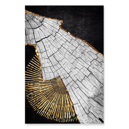 Golden Black Wood Tree Rings Wall Art Fine Art Canvas Prints Modern Abstract Pictures For Urban Loft Luxury Living Room Decor