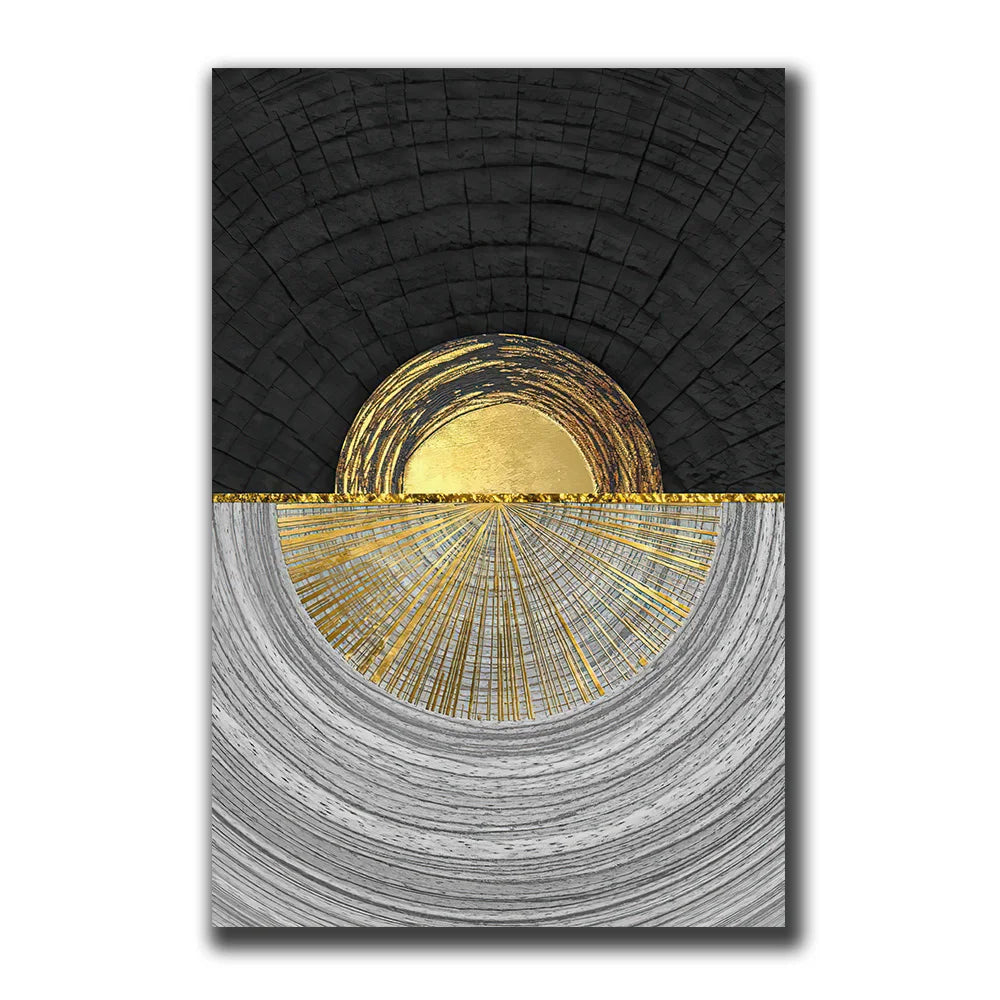 Golden Black Wood Tree Rings Wall Art Fine Art Canvas Prints Modern Abstract Pictures For Urban Loft Luxury Living Room Decor