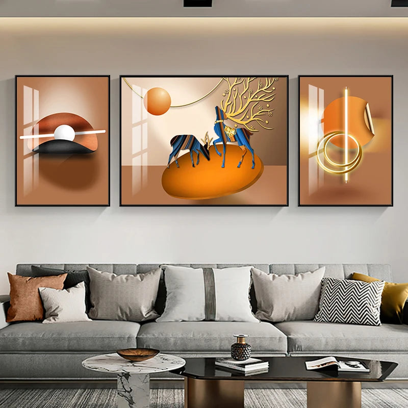 Set of 3Pcs Nordic Abstract Circle Of Light Auspicious Flowing Landscape Wall Art Fine Art Canvas Prints Pictures For Luxury Living Room Dining Room Wall Decor (Triptych, Set of 3)