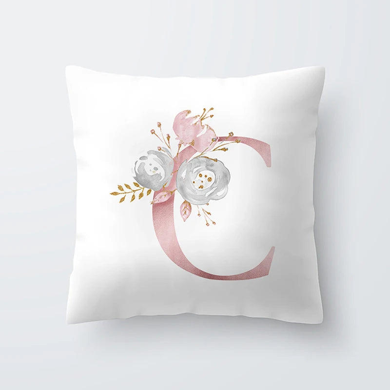 Pink Golden Floral Letter Cushion Case 45x45cm Cushion Cover For Living Room Sofa Throw Cushion Polyester Cotton Square Pillow Cases