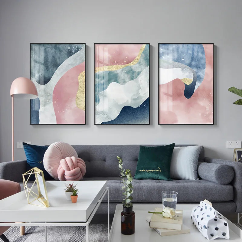 Shades Of Pink Grey Golden Blue Nordic Wall Art Fine Art Canvas Prints Abstract Pictures For Modern Living Room Bedroom Home Art Decor