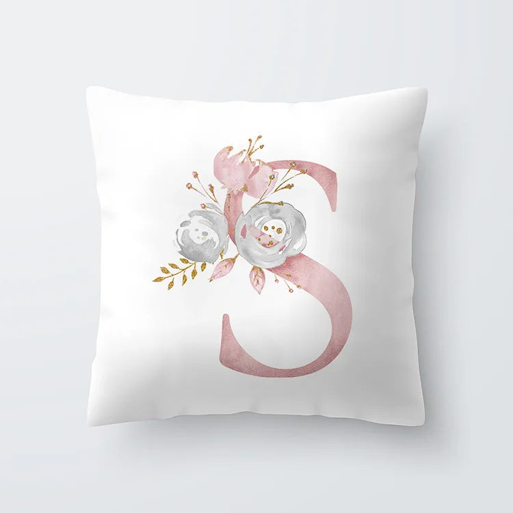 Pink Golden Floral Letter Cushion Case 45x45cm Cushion Cover For Living Room Sofa Throw Cushion Polyester Cotton Square Pillow Cases