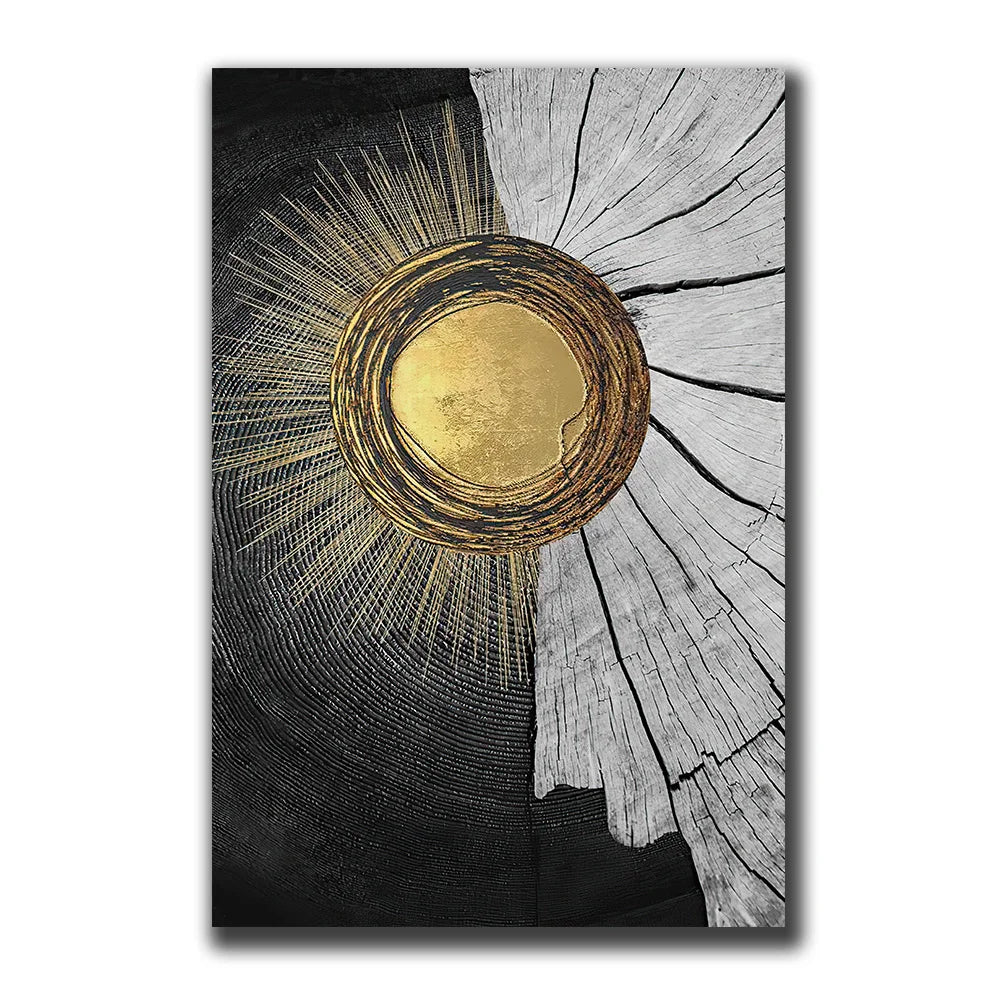 Golden Black Wood Tree Rings Wall Art Fine Art Canvas Prints Modern Abstract Pictures For Urban Loft Luxury Living Room Decor