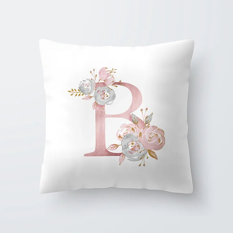 Pink Golden Floral Letter Cushion Case 45x45cm Cushion Cover For Living Room Sofa Throw Cushion Polyester Cotton Square Pillow Cases