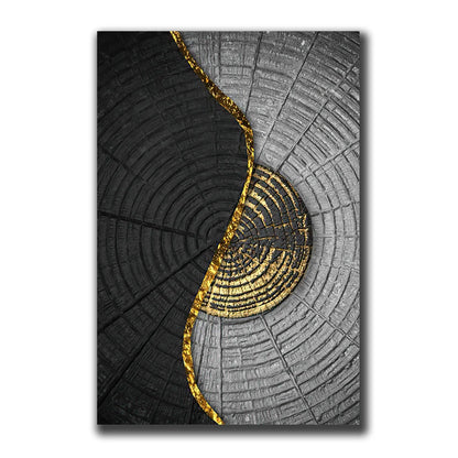 Golden Black Wood Tree Rings Wall Art Fine Art Canvas Prints Modern Abstract Pictures For Urban Loft Luxury Living Room Decor