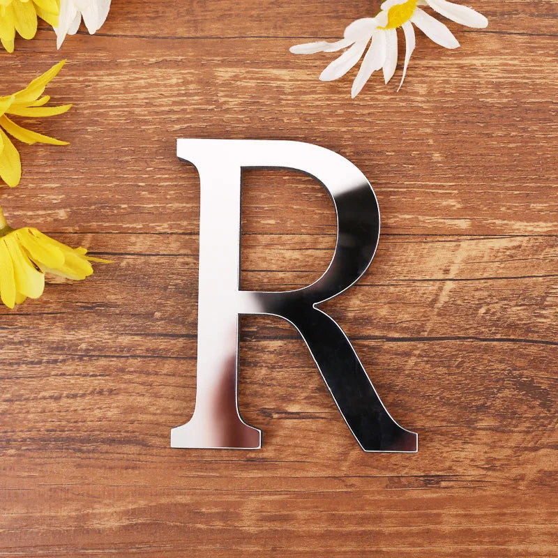 Self Adhesive 3d Silver Letter Wall Stickers Mirrored Acrylic Alphabet Signage Lettering For Living Room Kid's Room Birthday Party Creative DIY Home Decor