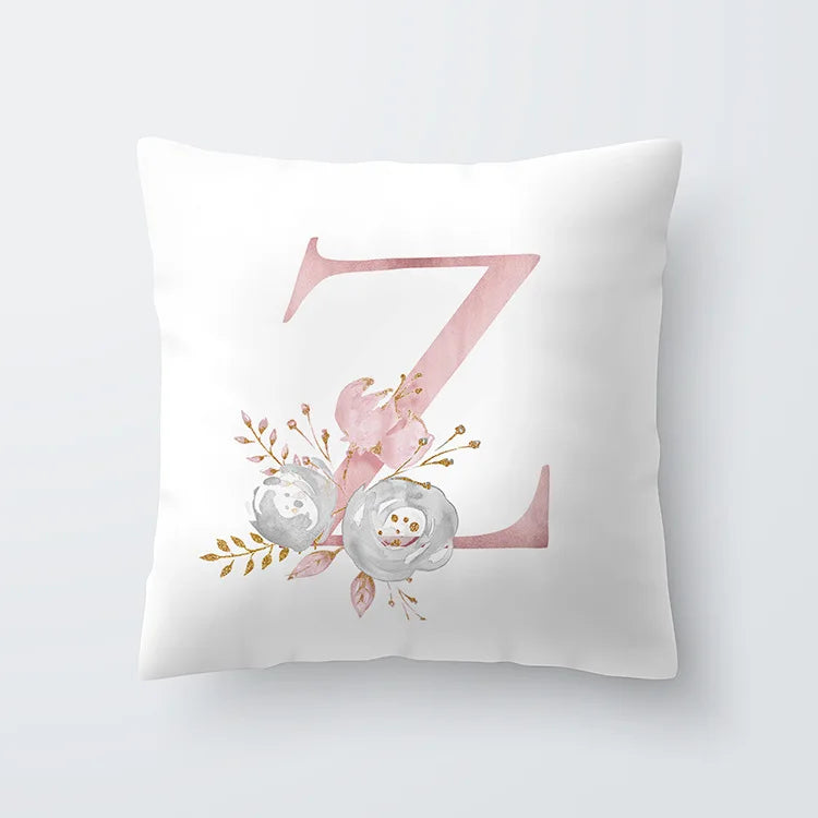 Pink Golden Floral Letter Cushion Case 45x45cm Cushion Cover For Living Room Sofa Throw Cushion Polyester Cotton Square Pillow Cases