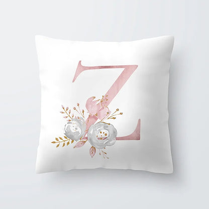 Pink Golden Floral Letter Cushion Case 45x45cm Cushion Cover For Living Room Sofa Throw Cushion Polyester Cotton Square Pillow Cases