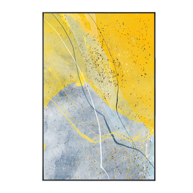 Abstract Blue Yellow Gray Marble Print Wall Art Fine Art Canvas Prints Pictures For Modern Apartment Living Room Home Office Art Decor