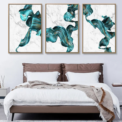 Modern Abstract Flowing Jade Silk Wall Art Fine Art Canvas Prints Auspicious Pictures For Luxury Living Room Kitchen Dining Room Hotel Room Art Decor