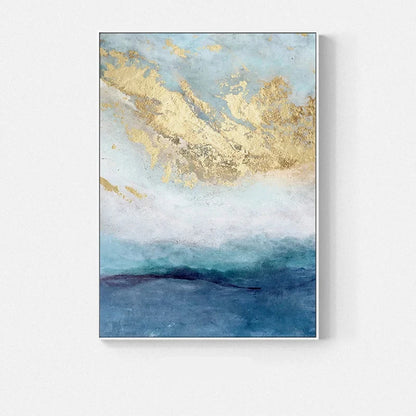 Blue Golden Ocean Spray Seascape Abstract Wall Art Fine Art Canvas Prints Marble Pictures For Living Room Dining Room Art For Contemporary Interiors