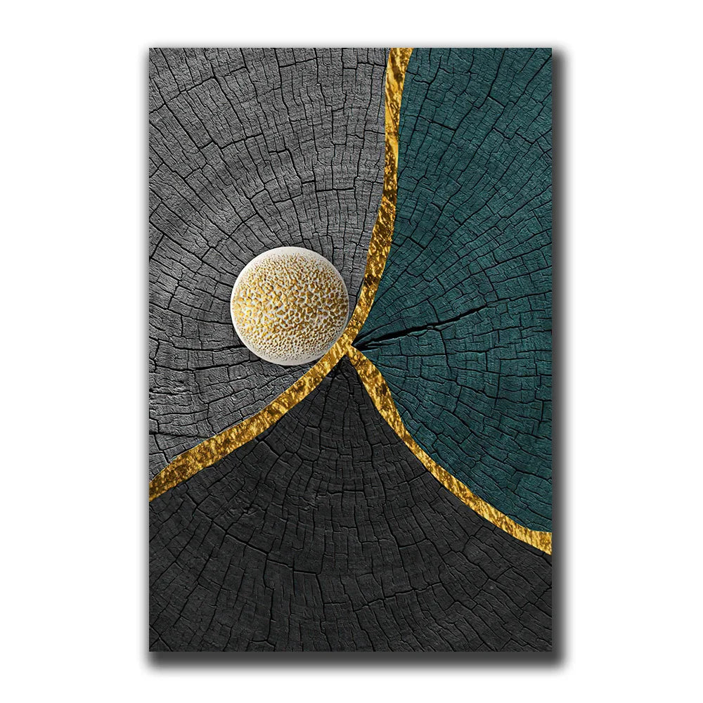 Golden Black Wood Tree Rings Wall Art Fine Art Canvas Prints Modern Abstract Pictures For Urban Loft Luxury Living Room Decor