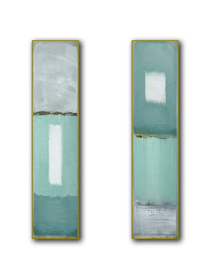 Modern Aqua Green Gray Abstract Vertical Format Wall Art Fine Art Canvas Prints TallWide Format Pictures For Living Room Foyer Bedroom Art Decor