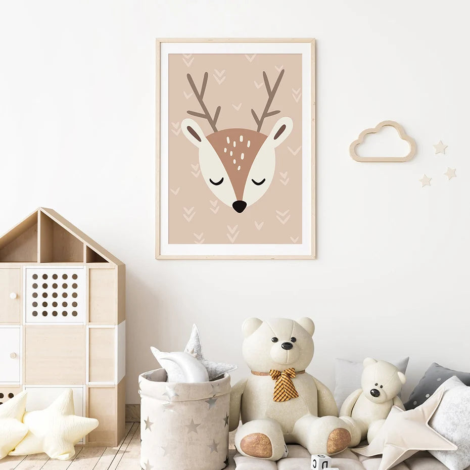 Cute Fawn Deer Wild One Rainbow Nursery Wall Art Fine Art Canvas Prints Nordic Pictures For Nursery Room Baby's Bedroom Wall Art Decor