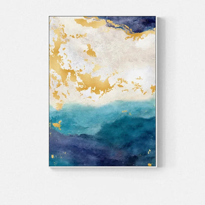 Blue Golden Ocean Spray Seascape Abstract Wall Art Fine Art Canvas Prints Marble Pictures For Living Room Dining Room Art For Contemporary Interiors