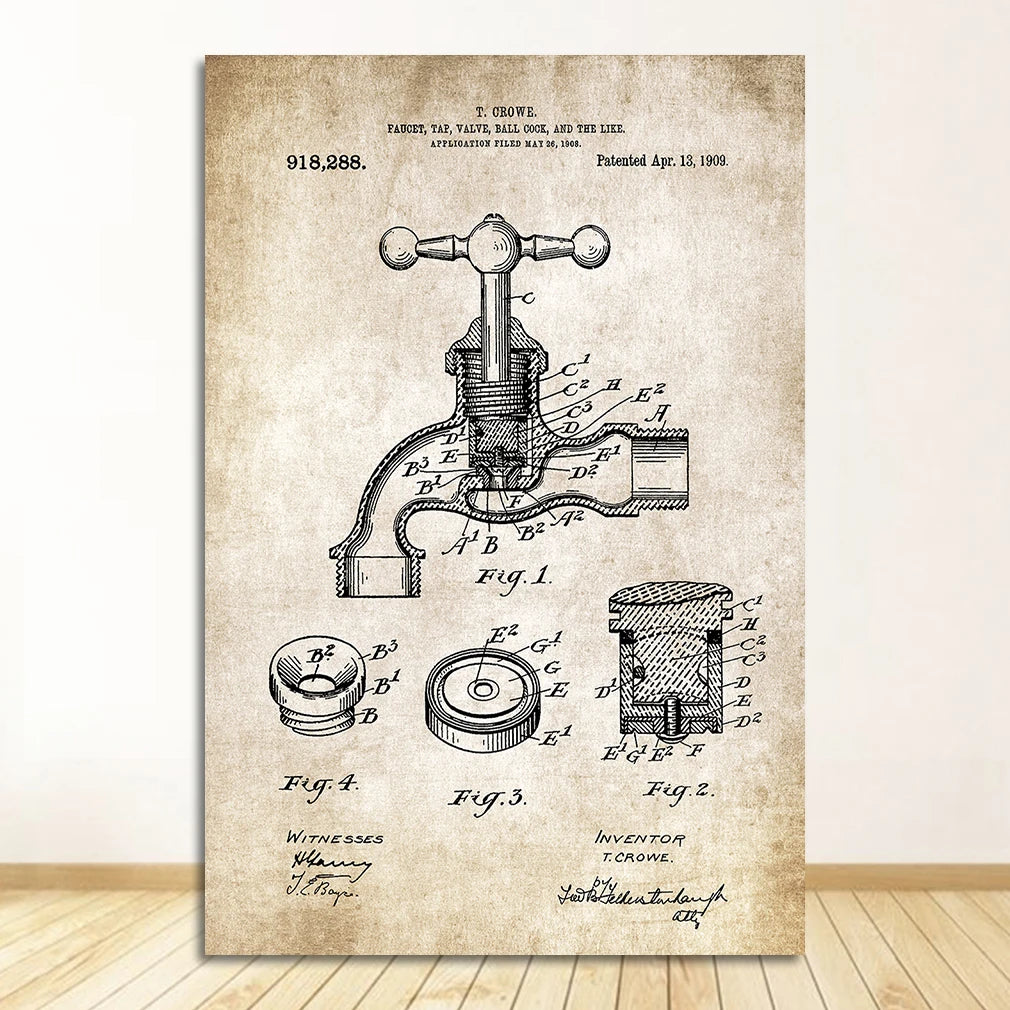 Loo Paper Bathroom Vintage Patent Poster Wall Art Beige Black Fine Art Canvas Prints Pictures For Bathroom Washroom Wall Decor