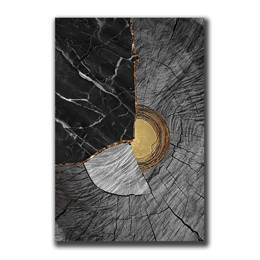 Golden Black Wood Tree Rings Wall Art Fine Art Canvas Prints Modern Abstract Pictures For Urban Loft Luxury Living Room Decor