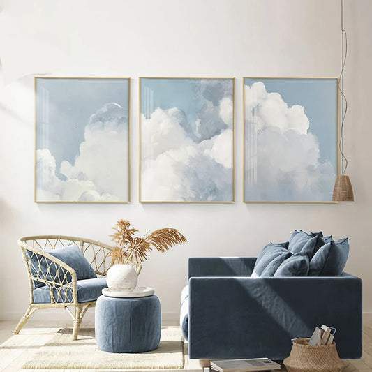 Blue Sky Clouds Abstract Wall Art Fine Art Canvas Prints Nordic Pictures For Living Room Bedroom Inspirational Home Art Decor (Unframed)