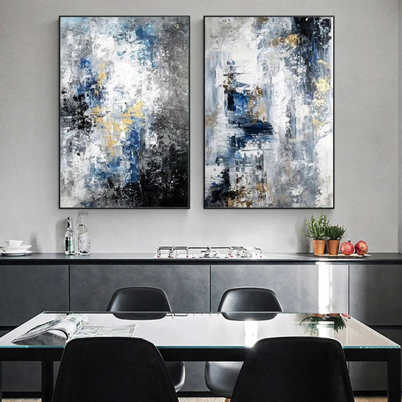 Blue Gray Contemporary Abstract Wall Art Fine Art Canvas Prints Posters Pictures For Living Room Home Office Art Decor
