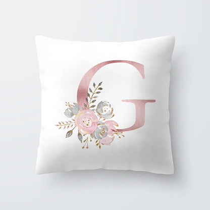 Pink Golden Floral Letter Cushion Case 45x45cm Cushion Cover For Living Room Sofa Throw Cushion Polyester Cotton Square Pillow Cases