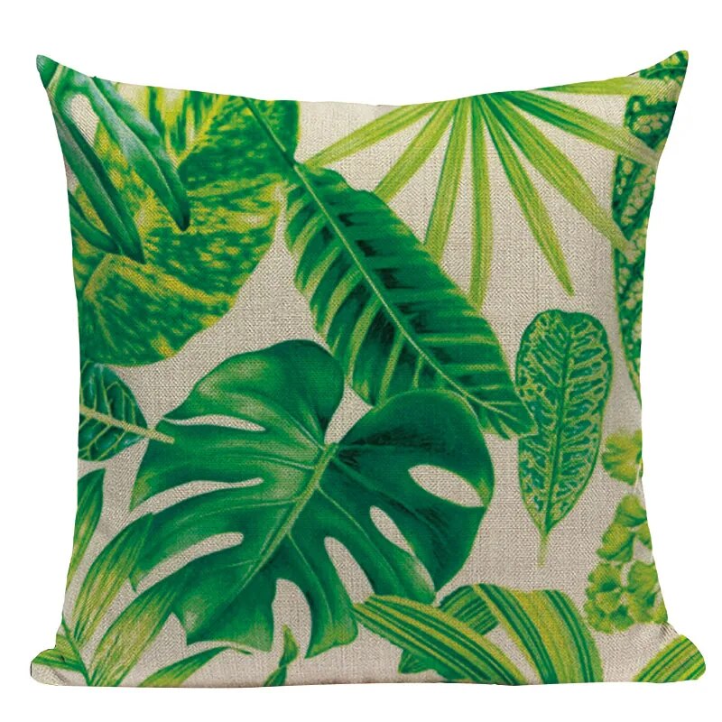 Natural Rainforest Green Tropical Leaves Printed Cushion Covers 45x45cm Pillow Cases For Sofa Throw Cushions Green Natural Hues Living Room Decor