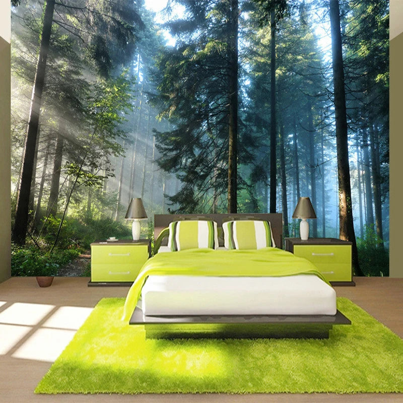 Morning Sunlight Forest Wall Mural Big Format Custom Sizes Wall Decor DIY Wall Covering Large Format Nordic Landscape Picture For Living Room