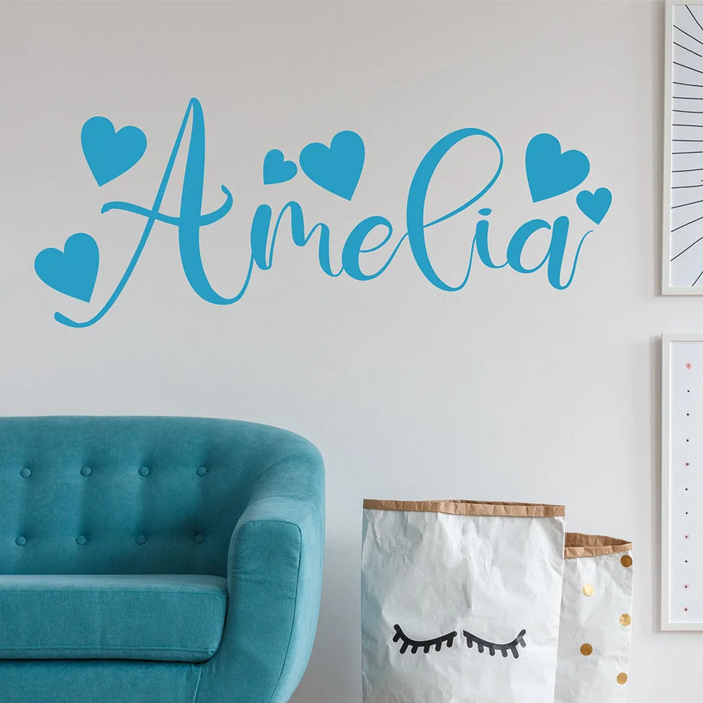 Cute Calligraphy Custom Name Stickers Personized Wall Stickers For Children's Room Removable Peel and Stick Vinyl Wall Decals For Creative DIY Home Decor