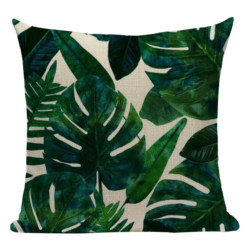 Natural Rainforest Green Tropical Leaves Printed Cushion Covers 45x45cm Pillow Cases For Sofa Throw Cushions Green Natural Hues Living Room Decor