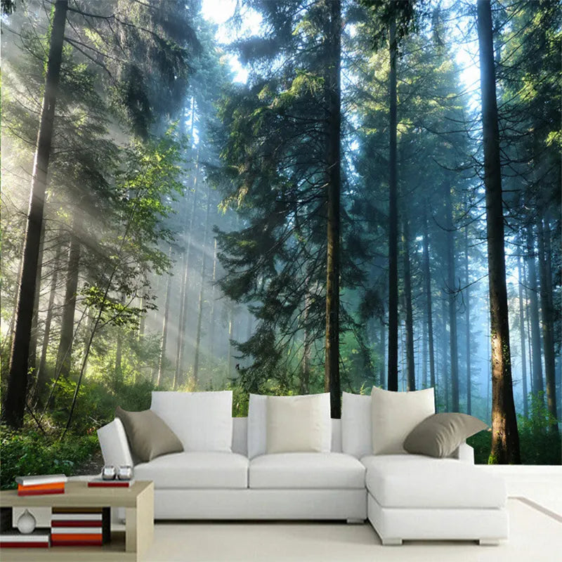 Morning Sunlight Forest Wall Mural Big Format Custom Sizes Wall Decor DIY Wall Covering Large Format Nordic Landscape Picture For Living Room
