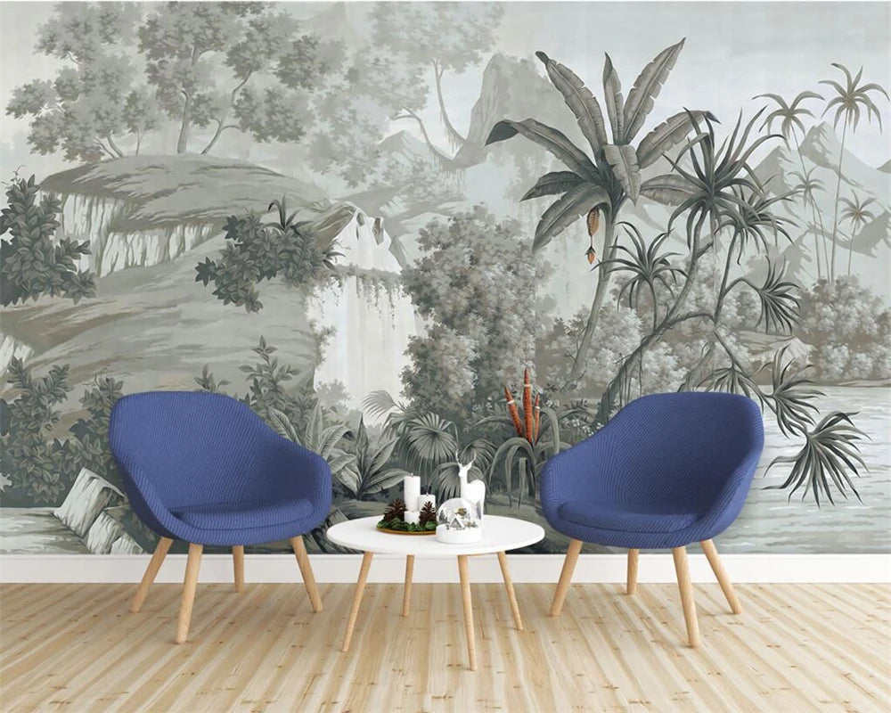 Big Sizes Custom Vintage Tropical Botanical Wall Mural Large Format Printed Wall Art Modern Wall Covering For Living Room Dining Room Decor