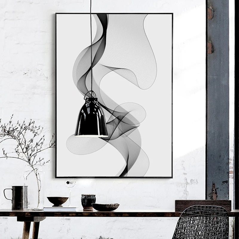 Black White Abstract Flowing Lines Wall Art Fine Art Canvas Prints For Modern Apartment Living Room Home Office Decor For Minimalist Lifestyle