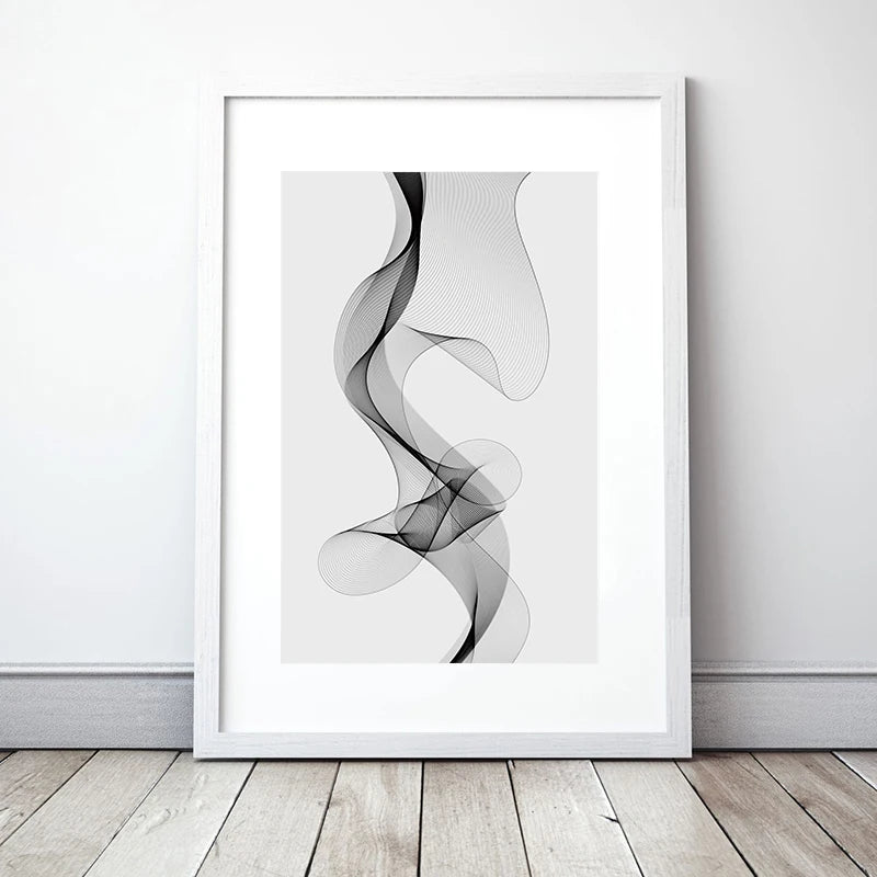 Black White Abstract Flowing Lines Wall Art Fine Art Canvas Prints For Modern Apartment Living Room Home Office Decor For Minimalist Lifestyle