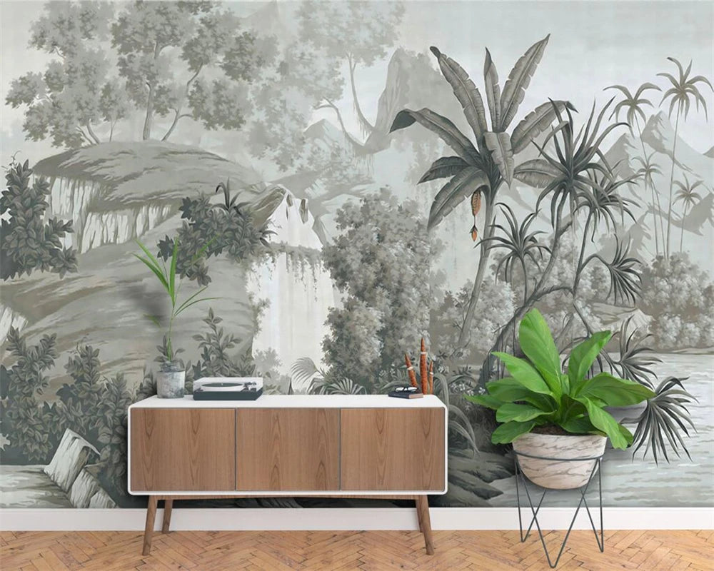 Big Sizes Custom Vintage Tropical Botanical Wall Mural Large Format Printed Wall Art Modern Wall Covering For Living Room Dining Room Decor