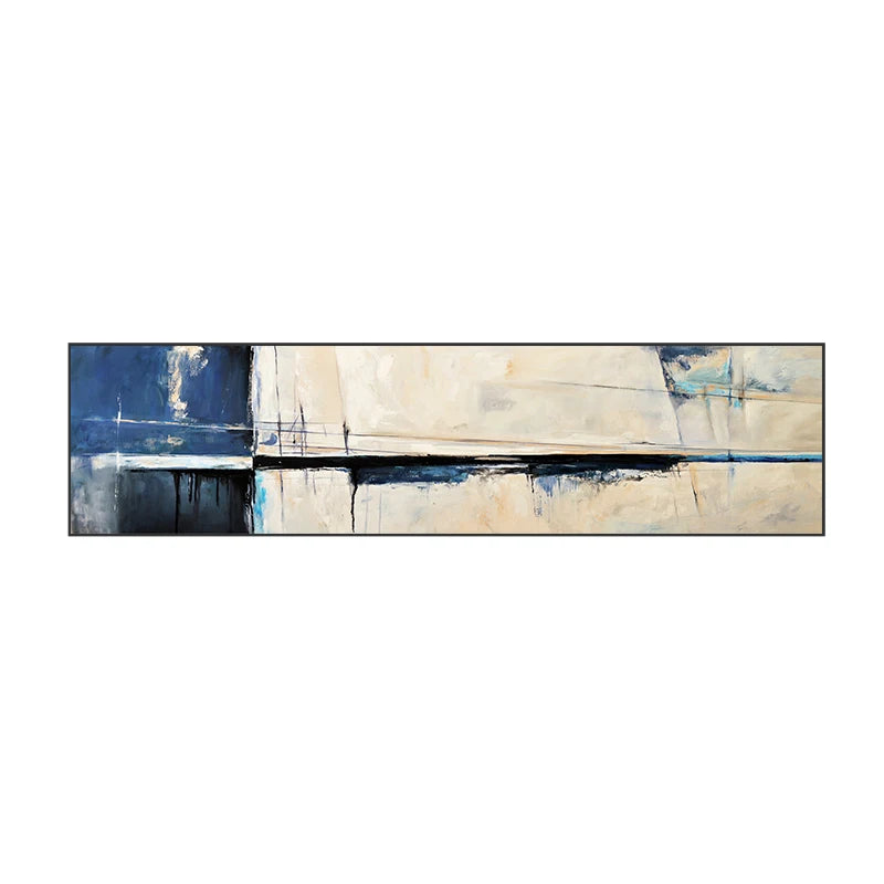 Blue Beige Wide Format Vintage Abstract Wall Art Fine Art Canvas Print Modern Art For Living Room Above The Sofa Picture For Above The Bed