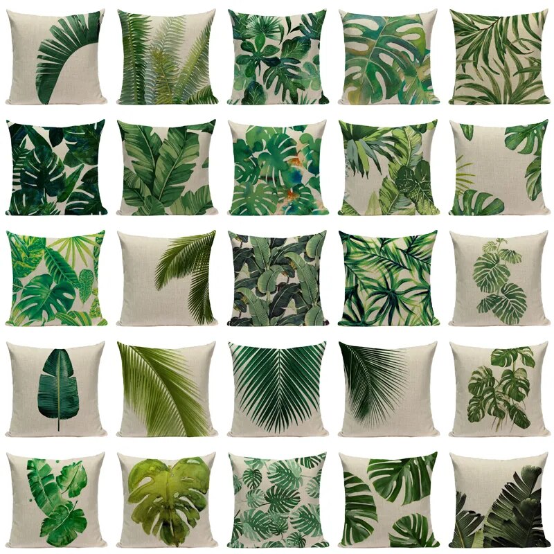 Leaf print shop cushion covers