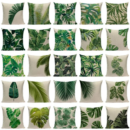 Natural Rainforest Green Tropical Leaves Printed Cushion Covers 45x45cm Pillow Cases For Sofa Throw Cushions Green Natural Hues Living Room Decor