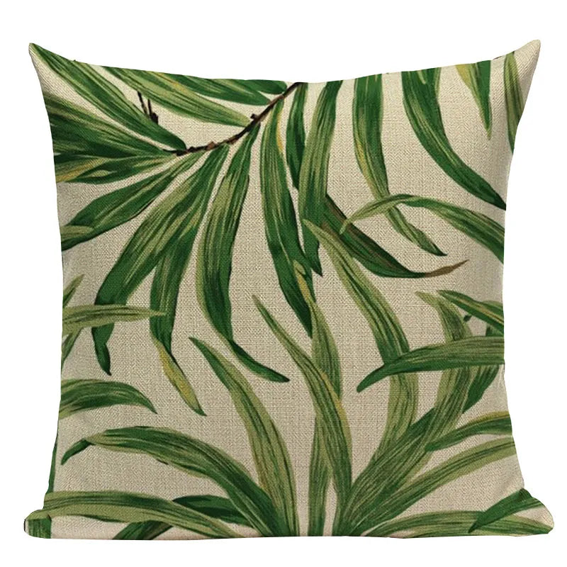 Natural Rainforest Green Tropical Leaves Printed Cushion Covers 45x45cm Pillow Cases For Sofa Throw Cushions Green Natural Hues Living Room Decor