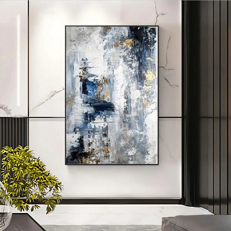 Blue Gray Contemporary Abstract Wall Art Fine Art Canvas Prints Posters Pictures For Living Room Home Office Art Decor