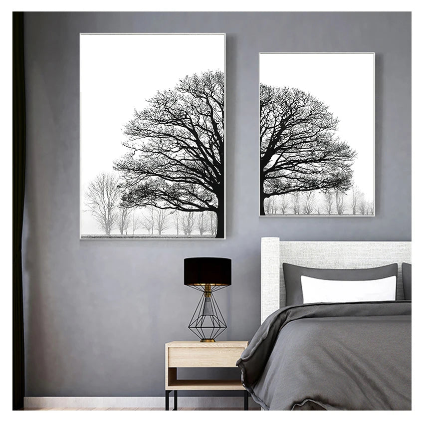 Black White Winter Trees Forest Landscape Wall Art Fine Art Canvas Prints Posters Pictures For Living Room Bedroom Home Office Art Decor