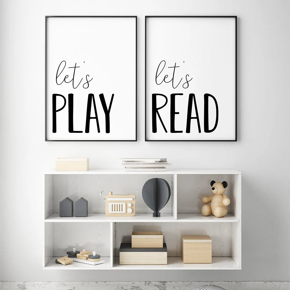 Cute Simple Quotes ABC Alphabet Posters Wall Art Fine Art Canvas Prints For Nursery Room Black and White Prints For Baby's Room Wall Decor