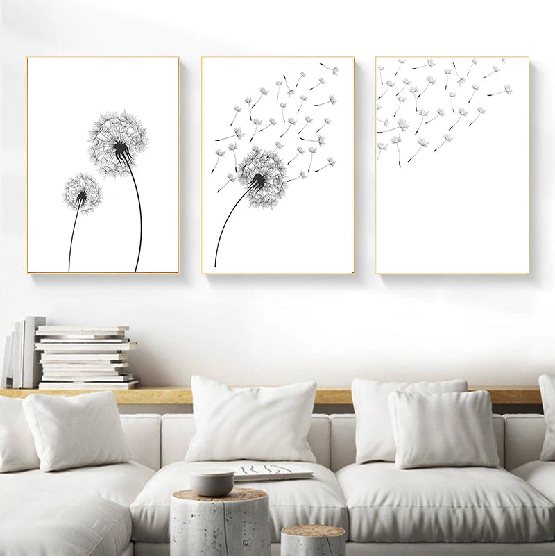 Minimalist Dandelion Wall Art Black White Posters Fine Art Canvas Prints Simple Pictures For Living Room Bedroom Nordic Wall Decor