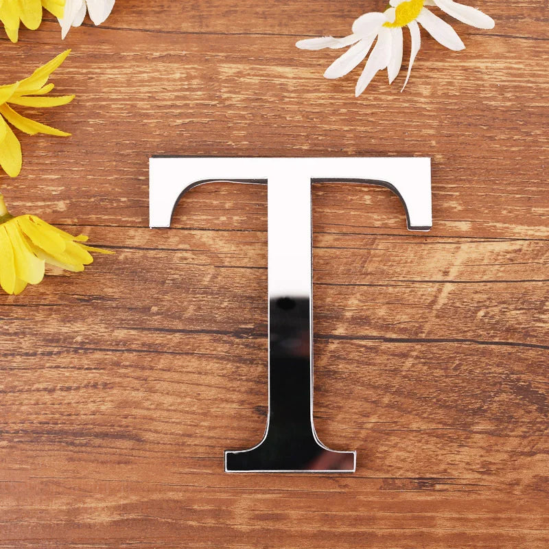 Self Adhesive 3d Silver Letter Wall Stickers Mirrored Acrylic Alphabet Signage Lettering For Living Room Kid's Room Birthday Party Creative DIY Home Decor