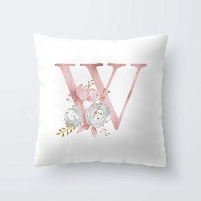 Pink Golden Floral Letter Cushion Case 45x45cm Cushion Cover For Living Room Sofa Throw Cushion Polyester Cotton Square Pillow Cases