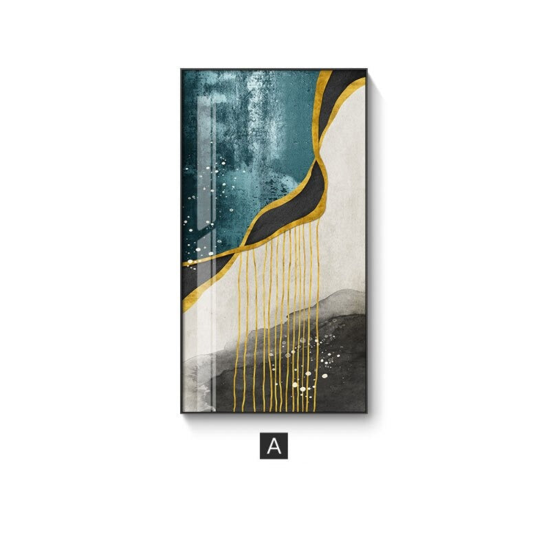Abstract Golden Rain Vertical Format Wall Art Fine Art Canvas Prints Pictures For Entrance Hall Reception Living Room Art Decor