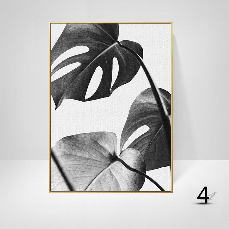 Simple Living Daily Inspirational Wall Art Black White Minimalist Tropical Leaves Pictures For Family Living Room Bedroom Art Decor