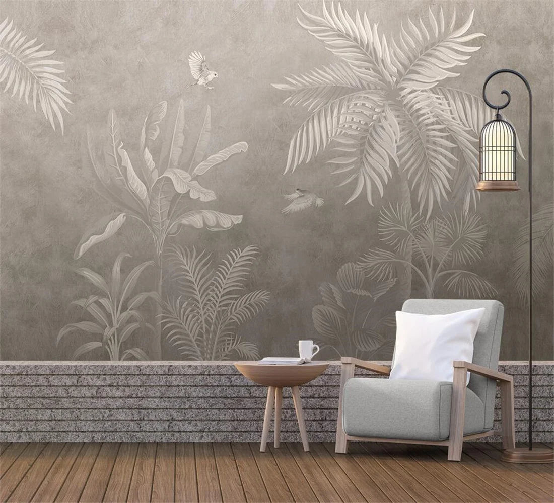 Big Sizes Custom Vintage Tropical Botanical Wall Mural Large Format Printed Wall Art Modern Wall Covering For Living Room Dining Room Decor