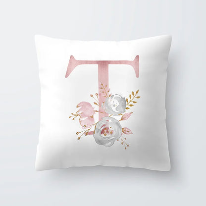 Pink Golden Floral Letter Cushion Case 45x45cm Cushion Cover For Living Room Sofa Throw Cushion Polyester Cotton Square Pillow Cases