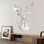 3D Geometric Nordic Deer Head Polished Acrylic Mirror Wall Sticker Decal Removable Creative DIY Wall Mural For Kitchen Living Room Entrance Hall Home Office Wall Decor