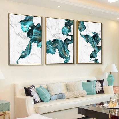 Modern Abstract Flowing Jade Silk Wall Art Fine Art Canvas Prints Auspicious Pictures For Luxury Living Room Kitchen Dining Room Hotel Room Art Decor