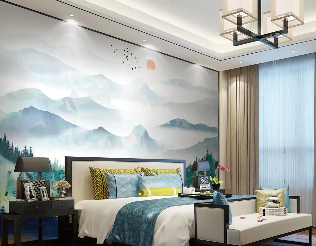 Misty Forest Landscape Wall Mural Big Format Printed Nordic Wallcovering Wallpaper For Modern Living Room Creative Home Office Wall Decoration